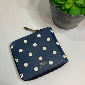 J Crew Blue White Polka Dot Small Zip Wallet